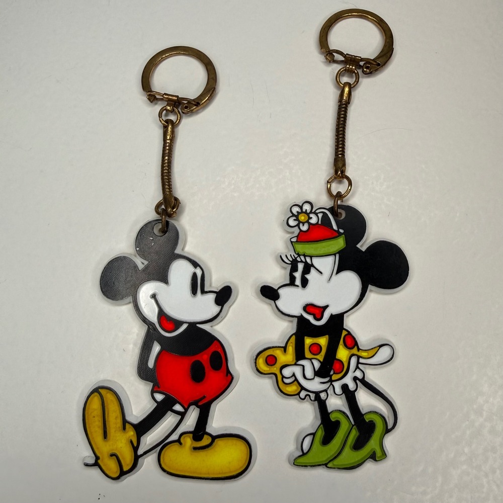 Vintage Disney Mickey and Minnie Mouse Keychain Set Walt Disney Productions